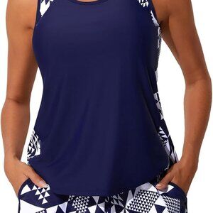 Chic Blouson Tankini Swimwear with Side Pockets & Removable Padding - Size 16